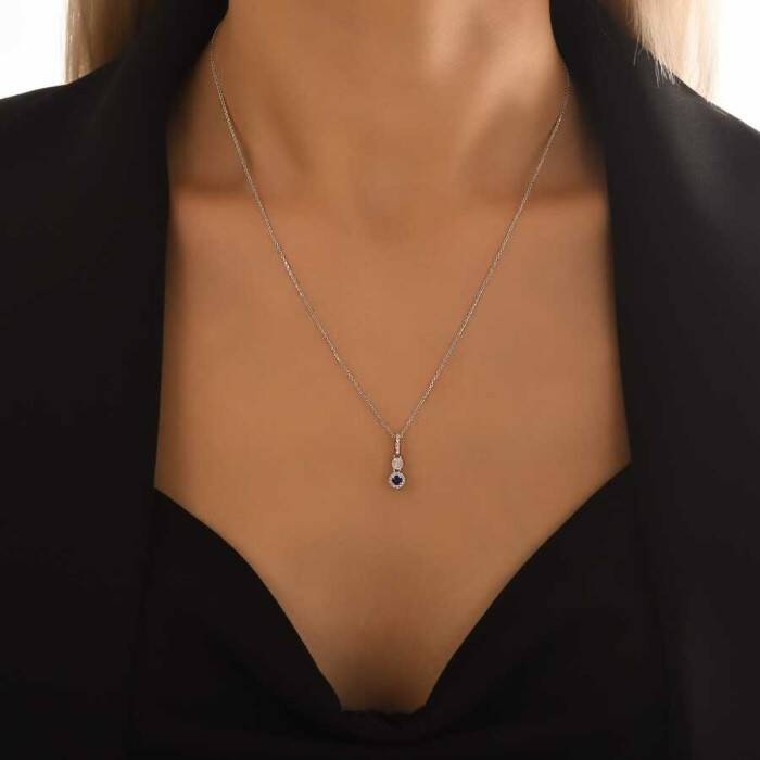 0,21 Karat Pırlantalı Safir Kolye - 3