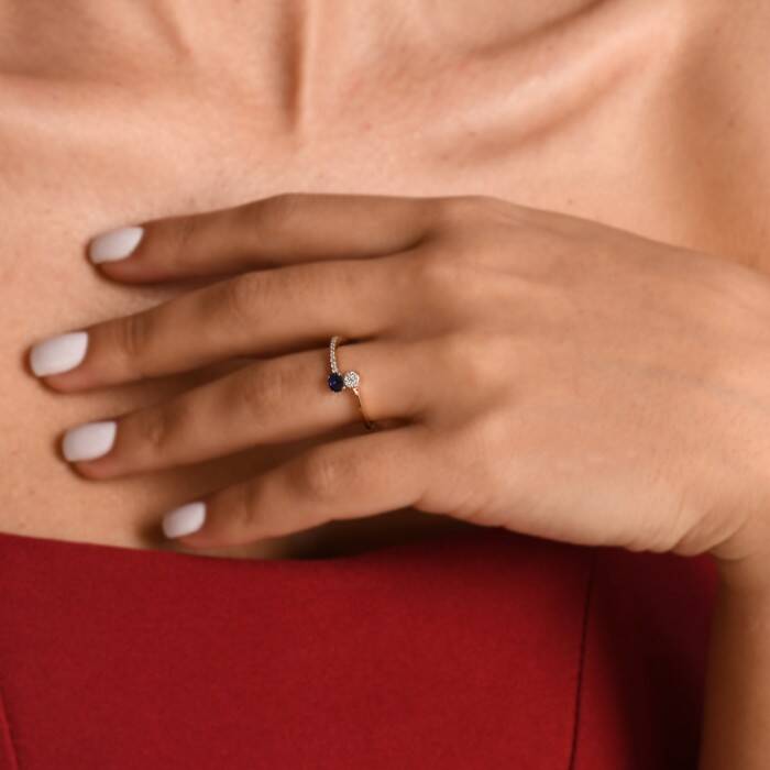 0,26 Karat Pırlanta Safir Yüzük - 4