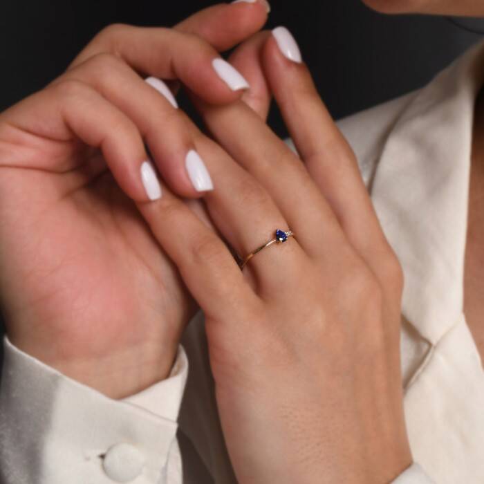 0,26 Karat Pırlanta Safir Yüzük - 3