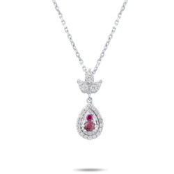 0,33 Karat Pırlantalı Yakut Kolye - 