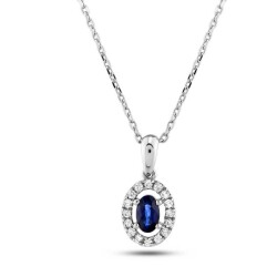 0,37 Karat Pırlantalı Safir Kolye - 