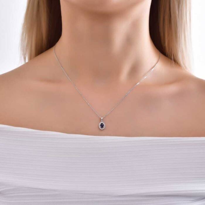 0,37 Karat Pırlantalı Safir Kolye - 2