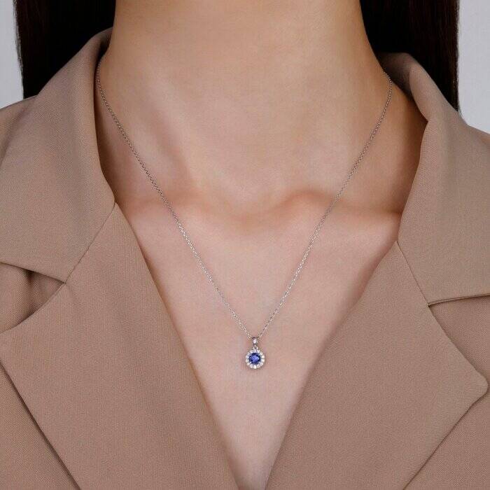 0,43 Karat Pırlanta Safir Kolye - 3