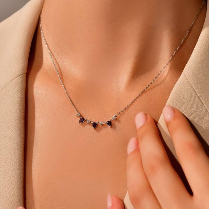 0,60 Karat Pırlantalı Damla Safir Kolye - 3