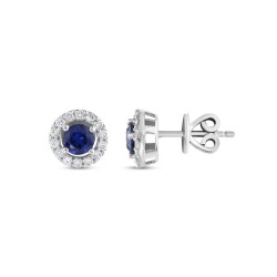 0,86 Karat Pırlanta Safir Küpe - 