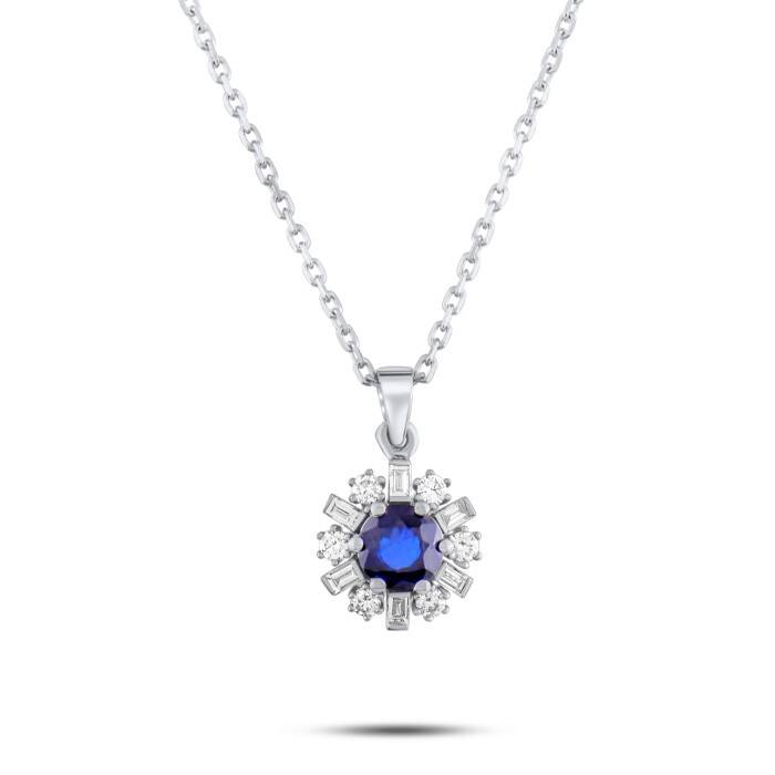 0,67 Karat Pırlanta Safir Kolye - 1
