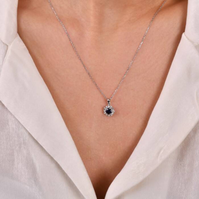 0,67 Karat Pırlanta Safir Kolye - 3