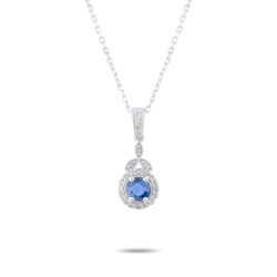 0,70 Karat Pırlanta Safir Kolye - 
