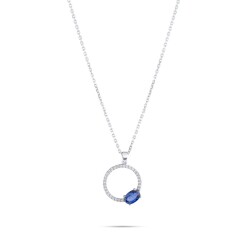 0,70 Karat Pırlantalı Tasarım Safir Kolye - 2