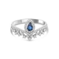 0,76 Karat Pırlanta Safir Yüzük - 
