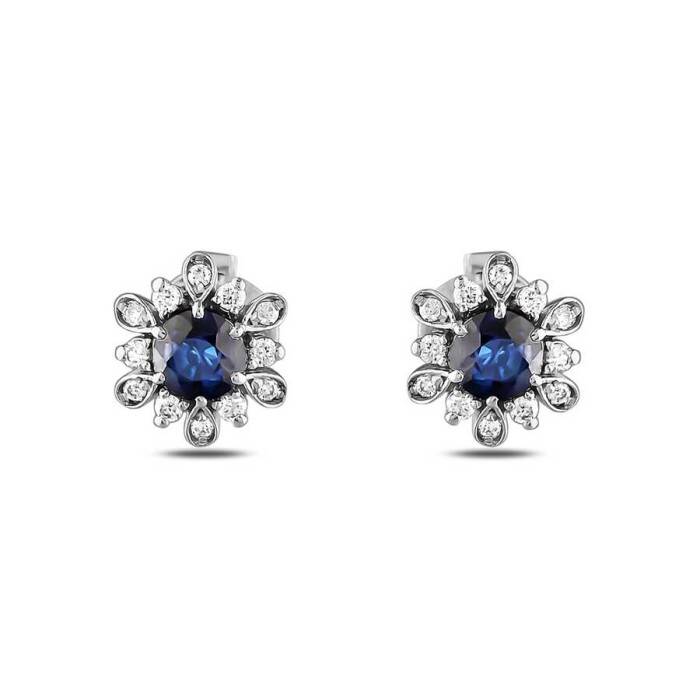 0,82 Karat Pırlanta Safir Küpe - 2