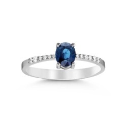 0,90 Karat Pırlanta Safir Yüzük - 