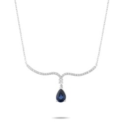 0,91 Karat Pırlanta Safir Kolye - 