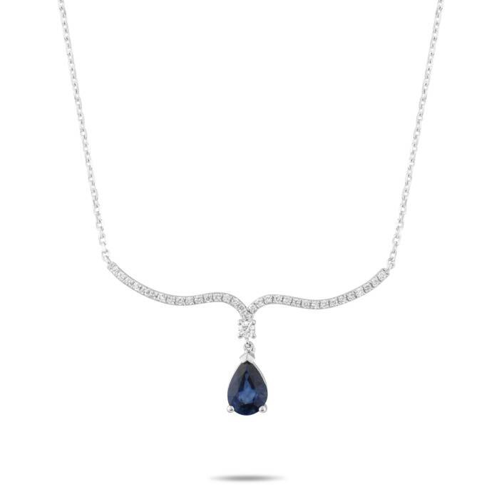 0,91 Karat Pırlanta Safir Kolye - 1
