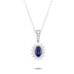 0,93 Karat Pırlantalı Safir Kolye - 
