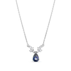 1,00 Karat Pırlantalı Safir Kolye - 
