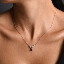 1,00 Karat Pırlantalı Safir Kolye - 3