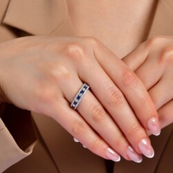 1,18 Karat Pırlanta Safir Yüzük - 3