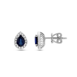 1,18 Karat Pırlanta Safir Küpe - 