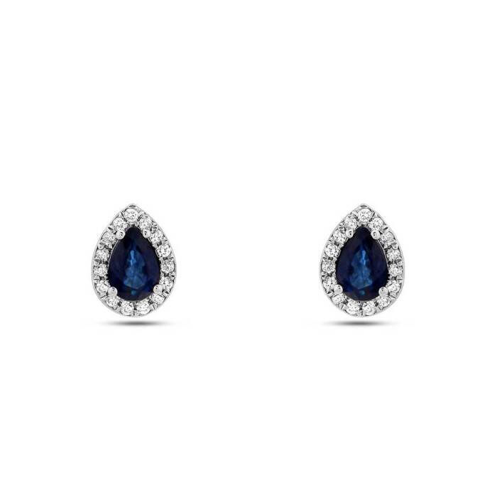 1,18 Karat Pırlanta Safir Küpe - 2