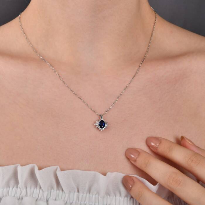 1,20 Karat Pırlantalı Safir Kolye - 2