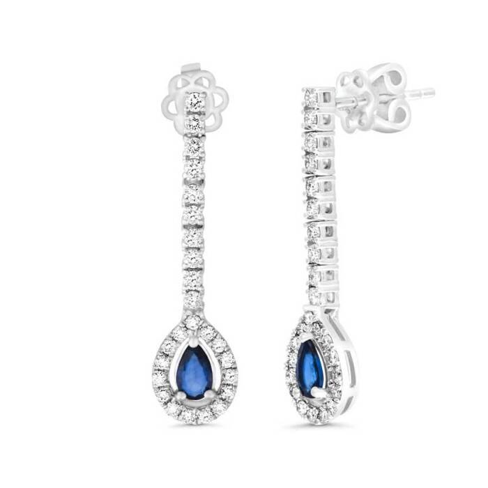 1,23 Karat Pırlanta Safir Küpe - 1