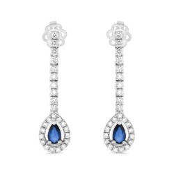 1,23 Karat Pırlanta Safir Küpe - 2
