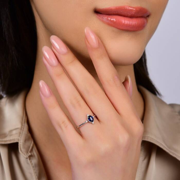 1,25 Karat Pırlanta Safir Yüzük - 3