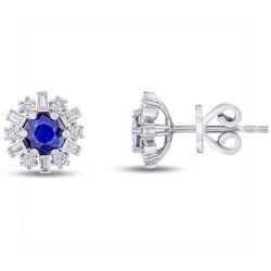 1,35 Karat Pırlanta Safir Küpe - 