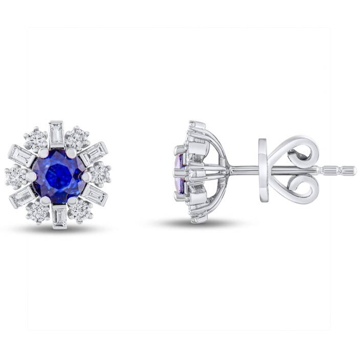 1,35 Karat Pırlanta Safir Küpe - 1