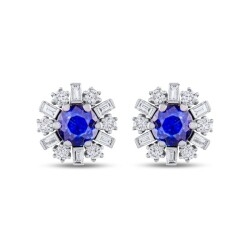 1,35 Karat Pırlanta Safir Küpe - 2