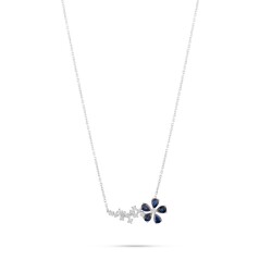 1,40 Karat Pırlanta Safir Çiçek Kolye - 2
