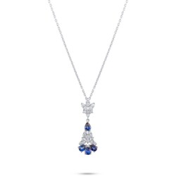 1.40 Karat Pırlantalı Tasarım Safir Kolye - 