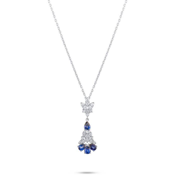 1.40 Karat Pırlantalı Tasarım Safir Kolye - 1