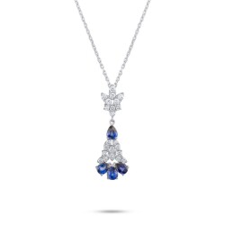 1.40 Karat Pırlantalı Tasarım Safir Kolye - 2