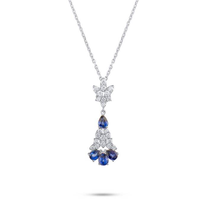 1.40 Karat Pırlantalı Tasarım Safir Kolye - 2