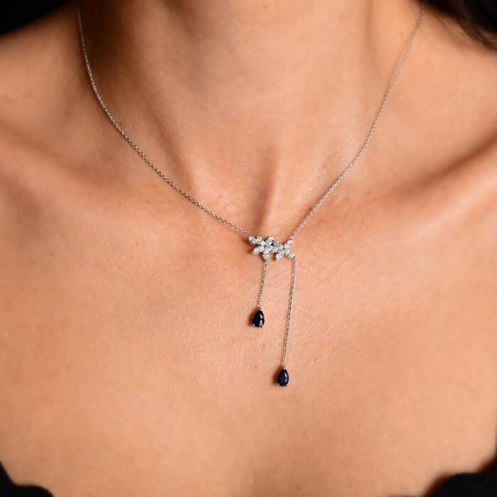 1,49 Karat Pırlanta Safir Kolye - 3
