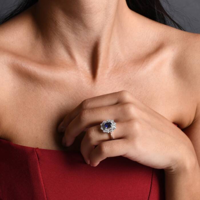 1,58 Karat Pırlanta Safir Yüzük - 4