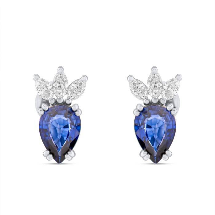 1,85 Karat Pırlanta Safir Damla Küpe - 2