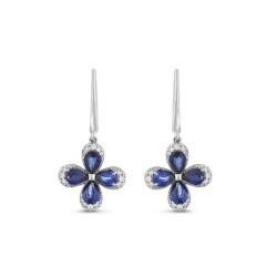 1,92 Karat Pırlanta Safir Çiçek Küpe - 2