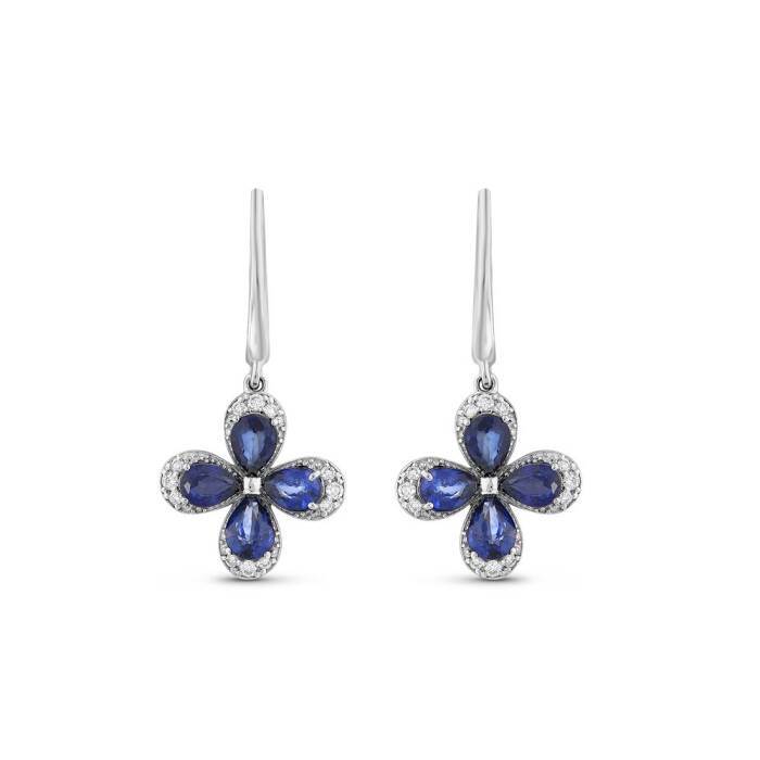 1,92 Karat Pırlanta Safir Çiçek Küpe - 2