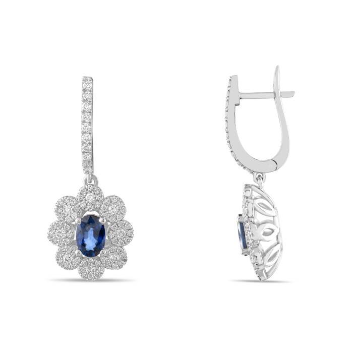 2,14 Karat Pırlanta Safir Küpe - 1
